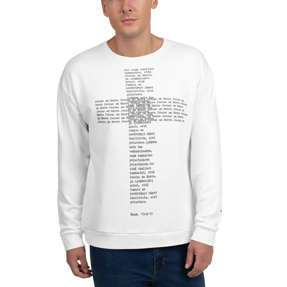 Jeesus on Herra -collegepaita, valkoinen