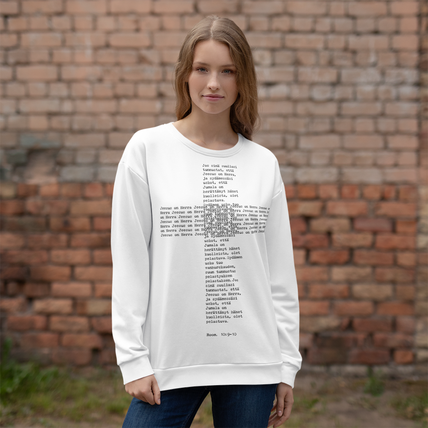 Jeesus on Herra -collegepaita, valkoinen